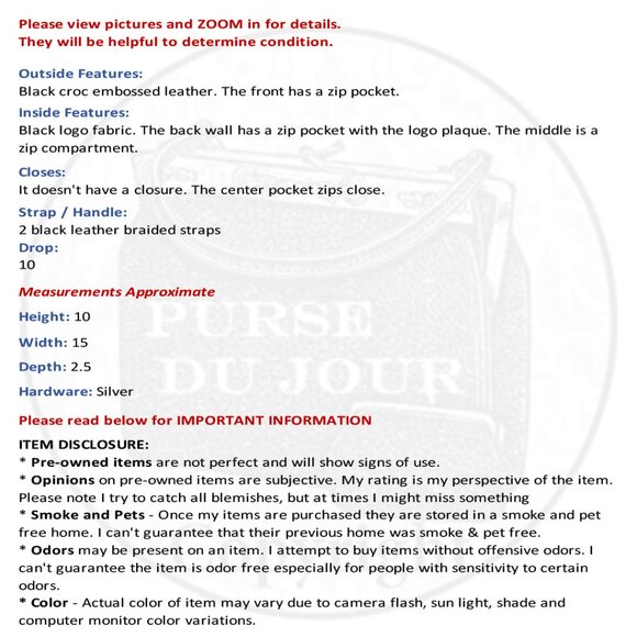 💲⬇️A.Giannetti Black Croc Embossed Leather Shoulder Tote 3 Comp Braided Handles - Picture 3 of 13